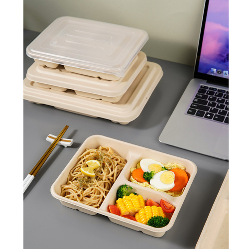 Disposable dinner plate tray with four compartments and three compartments pulp takeout packaging compartments disposable degradable lunch box lunch box