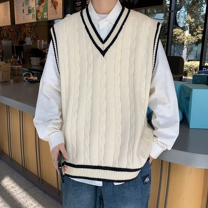 V-neck sweater vest men's autumn new Korean style trendy loose casual top couple college style knitted vest