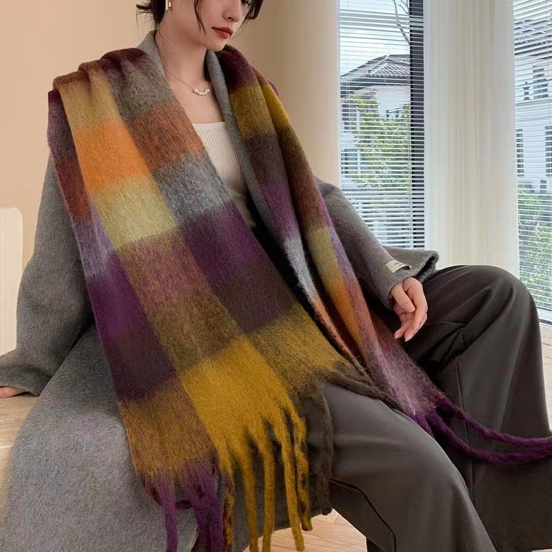 Versión coreana del nuevo producto bufanda a cuadros de cachemira de imitación mujer otoño e invierno bufanda cálida gruesa estudiante bufanda de moda de todo fósforo