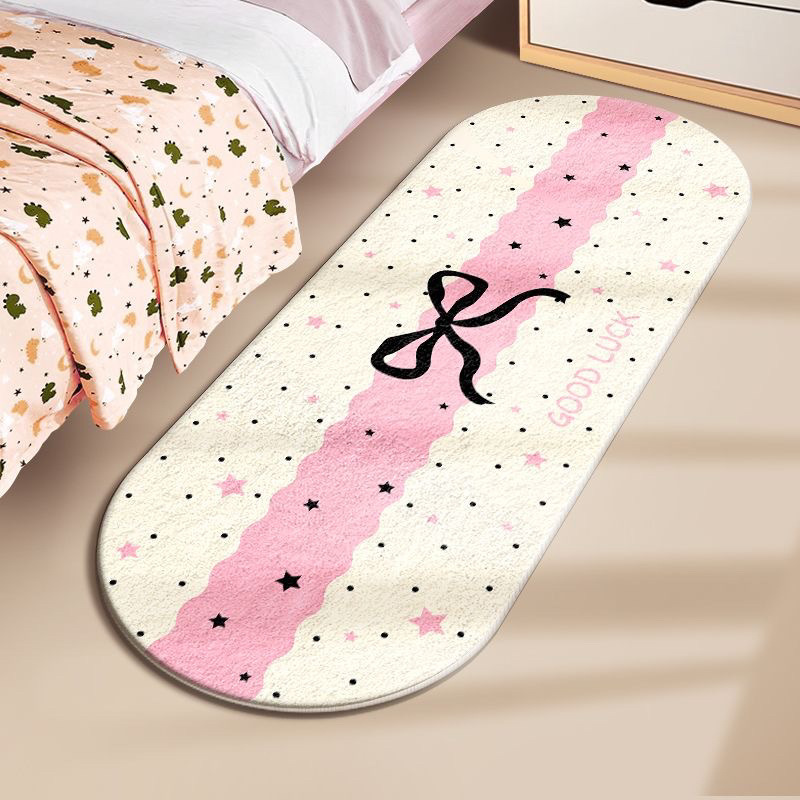 Bow-Knot Oval Imitation Cashmere Carpet for Living Room, Stain-Resistant and Easy-Care Carpet, Thickened Wear-Resistant and Cooling-Insulating Bedside Rug for Bedroom