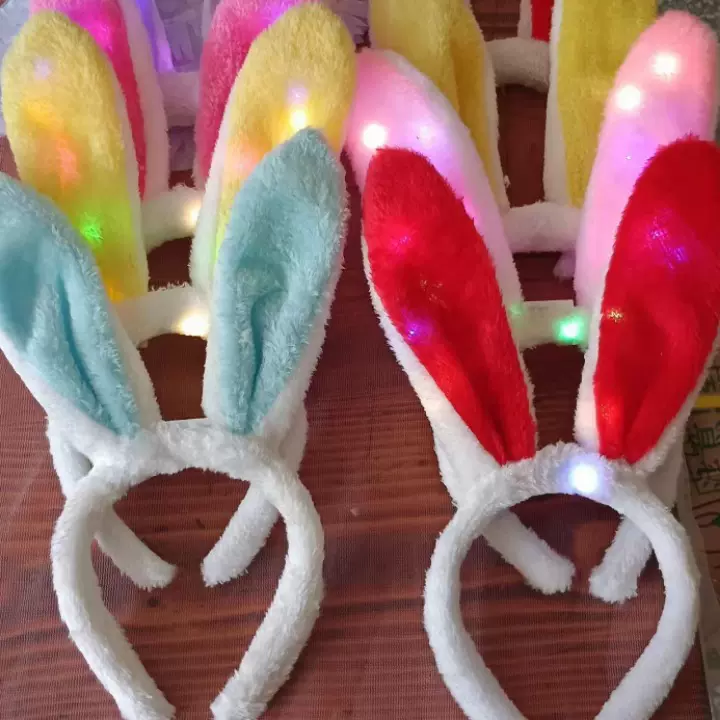 兔耳朵发箍成人头饰地摊白加粉毛绒兔耳朵复活节万圣节厂家批发