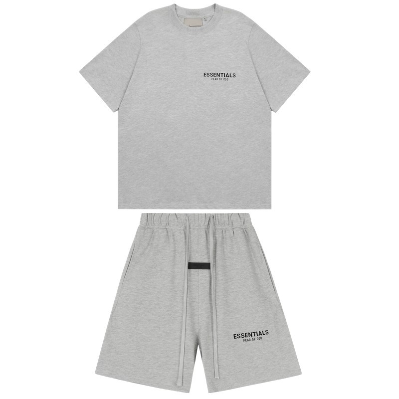 FOG de doble línea ESSENTIALS letras de silicona estéreo flocado de manga corta pantalones cortos deportivos casuales de la calle para hombres y mujeres de moda