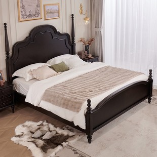 Medieval Style Solid Wood Double Bed American Simple Roman Column Bed Black High-End French Original Anna Bed