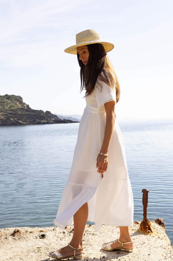 Damen Strandkleid Mit V-ausschnitt Kurzem Ärmel Und Schlitz Lang_voghion.com