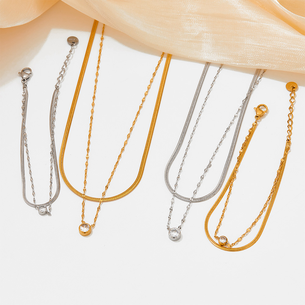 Fashion Solid Color Stainless Steel Inlaid Zircon Necklace_colorza_1