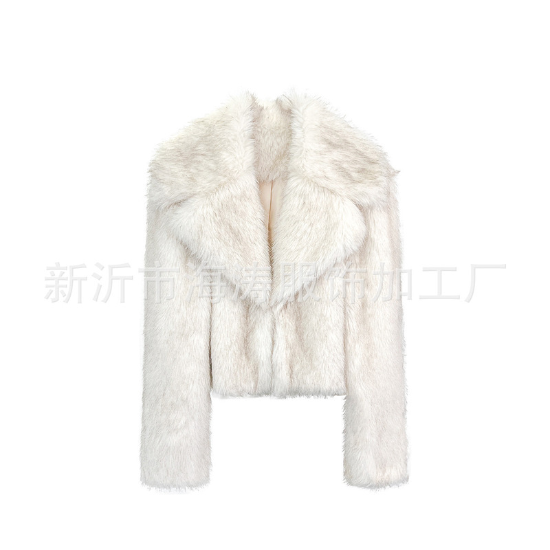 欧美新款气质通勤仿皮草短款外套秋冬女装毛毛大衣|undefined