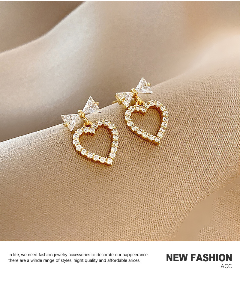 Korean Style Love Earrings Micro Diamond Zircon Personalized Bow Earrings display picture 8