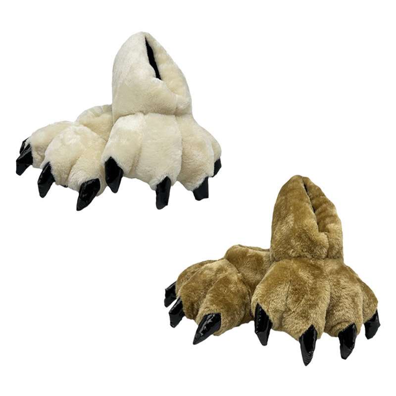 Cross-Border Creative Dinosaur Paw Plush Slippers Animal Cartoon One-Piece Pajamas Matching Warm Monster Cotton Slippers