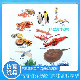 新款仿真海洋动物模型 古生物鲎鹦鹉螺企鹅章鱼龙虾鱿鱼儿童玩具