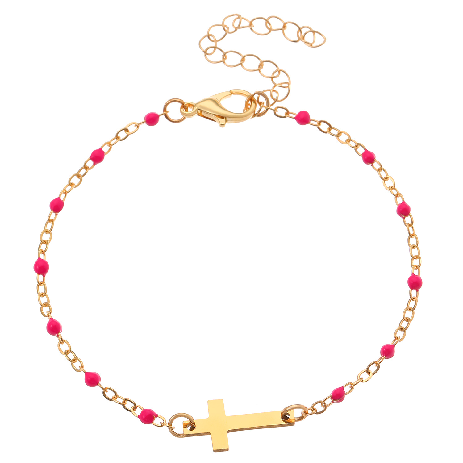 Minimalist Cross And Heart Beaded Bracelet With Enamel Beads_voghion.com