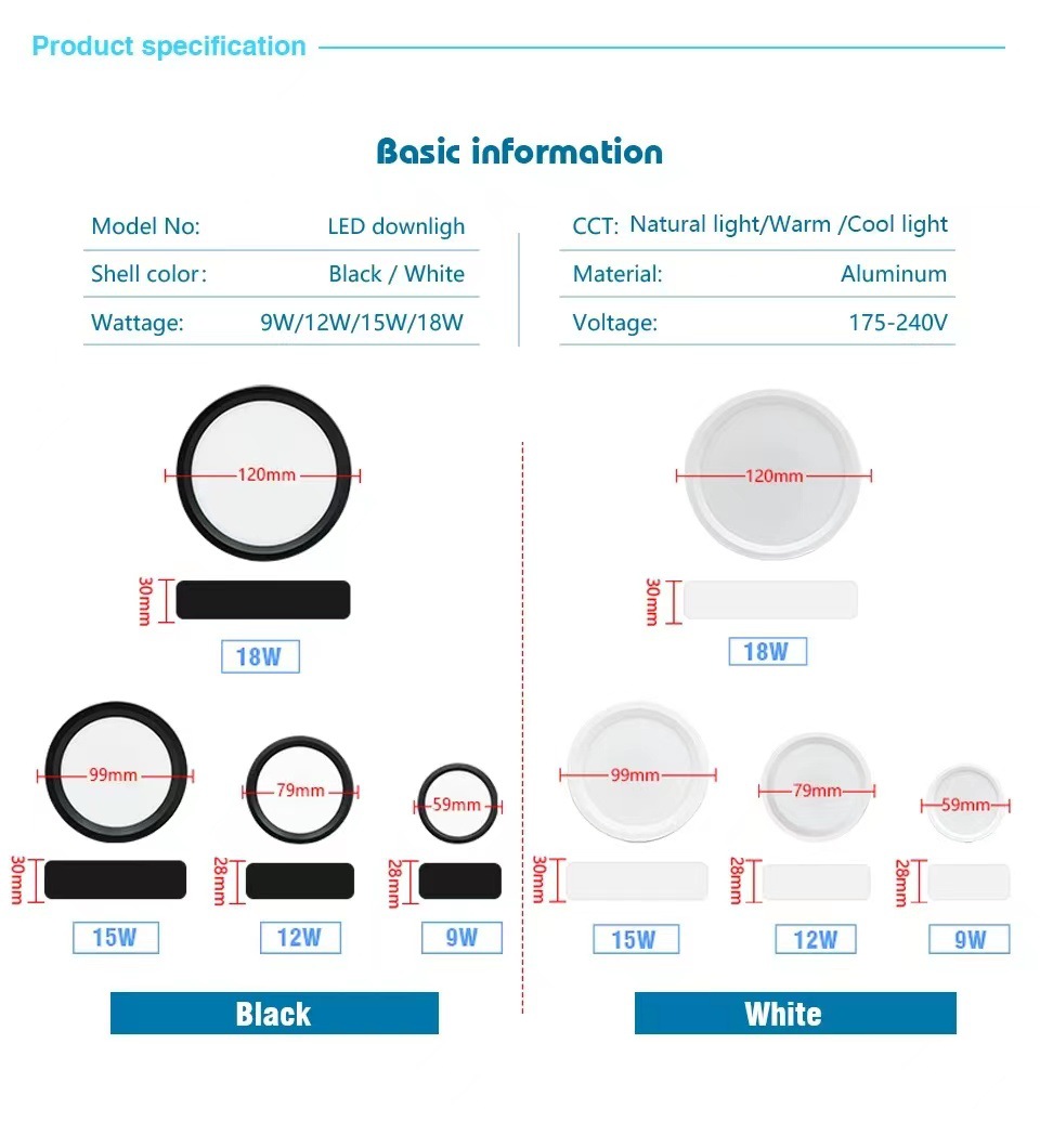 Description Picture 3 of itemLed Bright downlight 9W/12W/15W/18W thick thin no-hole ceiling installation downlight hotel hallway bedroom household AC220V
