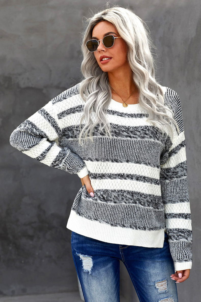 long-sleeved striped loose pullover sweater nihaostyles wholesale clothing NSQSY87144