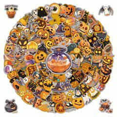 ハロウィンステッカー200枚、高品質ホットスタンピングギフトボックス、絶妙な落書きホリデーデコレーションペンシルバッグ、ペンホルダー、防水ステッカー