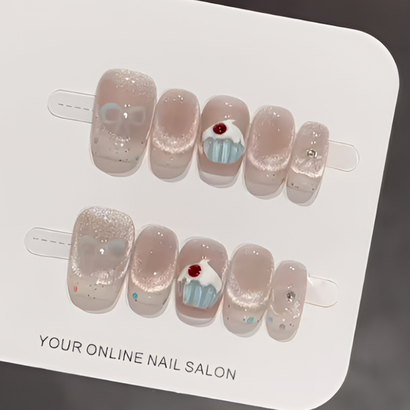 Sweet Cartoon Smile Cat's Eye Milkshake New Wearing Armor Short High-value Ice-transparent Nude French Manicure Stickers Sweet Cartoon Smile Cat's Eye Milkshake New Wearing Armor Short High-value Ice-transparent Nude French Manicure Stickers