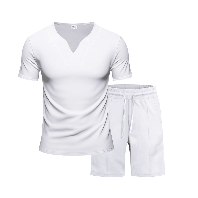 Men's Summer V Neck Jersey Shirt And Shorts Set Quick Drying_voghion.com
