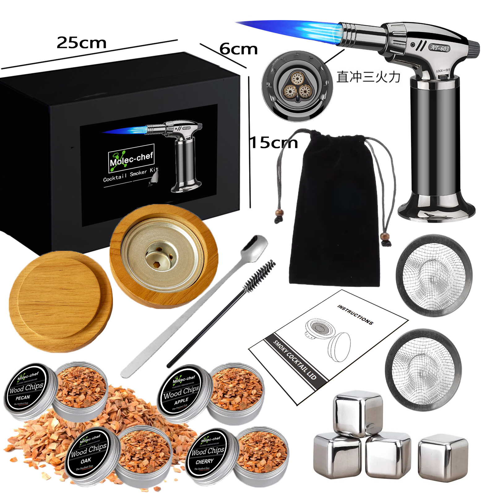 Molec-chef cóctel fumigador venta directa de fábrica de roble Comercio exterior transfronterizo caja de madera ahumada aromaterapia cubierta de madera