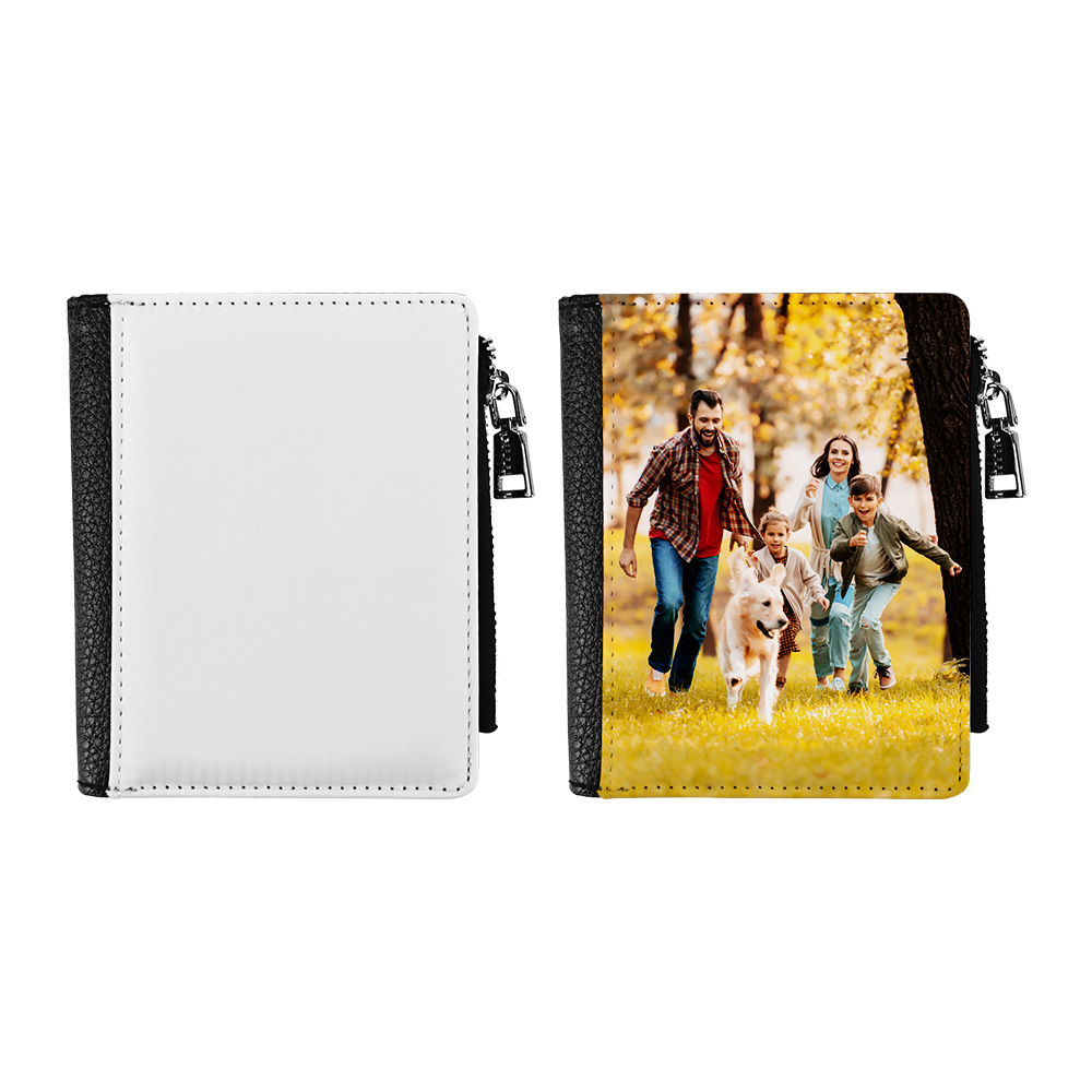 Venta directa de fábrica sublimación en blanco cuero cremallera bolsa de monedas DLY material al por mayor