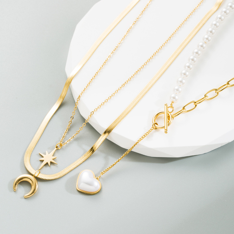 Fashion Star Moon Titanium Steel Layered Necklaces Plating Stainless Steel Necklaces 1 Piece