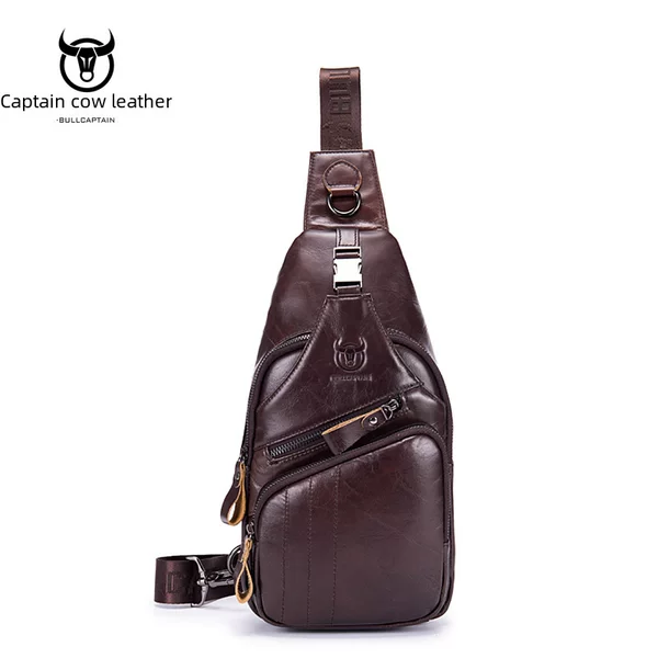 Captain Niu's High-End Guangzhou Leather Shoulder Crossbody First-Layer Cowhide Men's Chest Bag Genuine Leather Tablet iPad Mobile Phone Bag