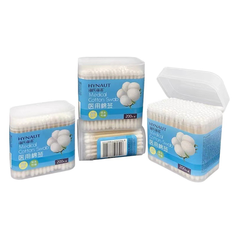 Haishi hainuo hisopo de algodón de doble cabeza redonda puntiaguda algodón absorbente desechable palo maquillaje viaje hisopo de algodón portátil oreja recogiendo