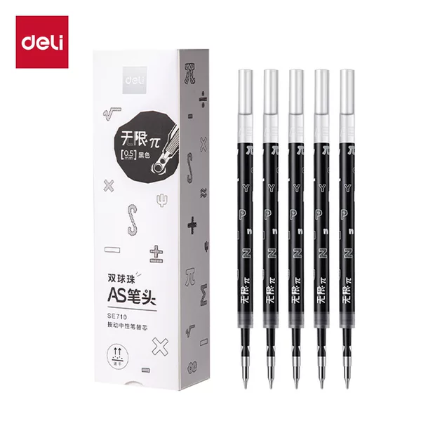 Deli pen refills, quick-drying, retractable, dual-ballpoint, AS head, 0.5mm, black, neutral pen refills, wholesale stationery