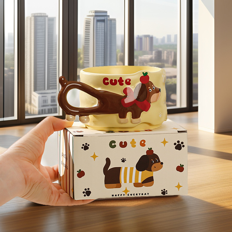 Cute salchicha cerámica taza de oficina taza de agua taza de café casera taza de pareja caja de regalo acompañante regalo