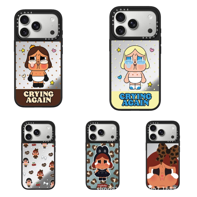 Polka Dot Black Leather Crying Doll Magsafe Compatible with Apple 17 Pro Max Phone Case, New Model for 16 Pro Max, 15, 14
