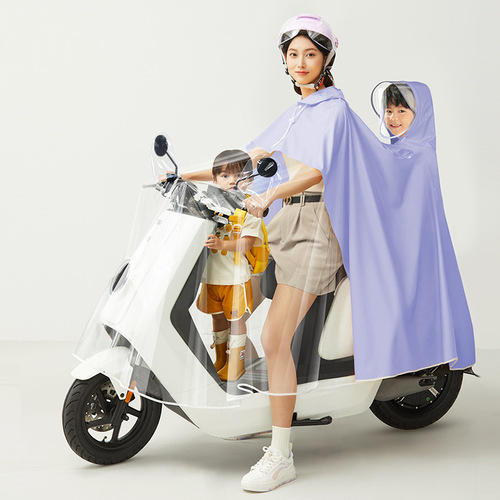Parent-child raincoat electric battery motorcycle special wholesale single and double transparent enlarged and thickened adult one-piece poncho
