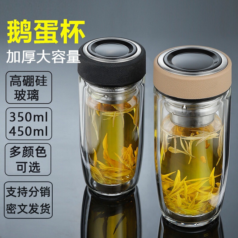 鹅蛋杯商务通过茶杯耐高温茶水分离杯大容量双层加厚玻璃杯泡茶杯|undefined