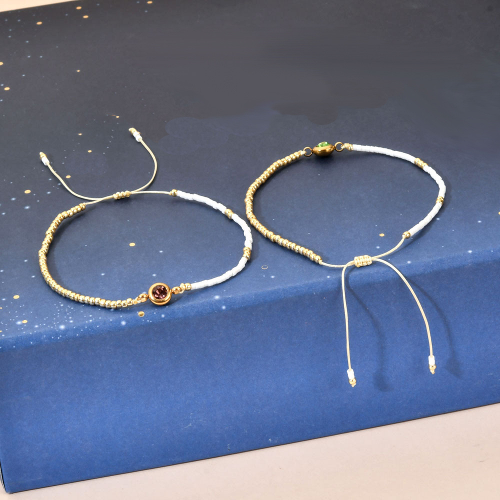 Bracelets Classification Casual Simple Style Round Stainless Steel Seed Bead Rope Beaded Inlay Zircon Bracelets