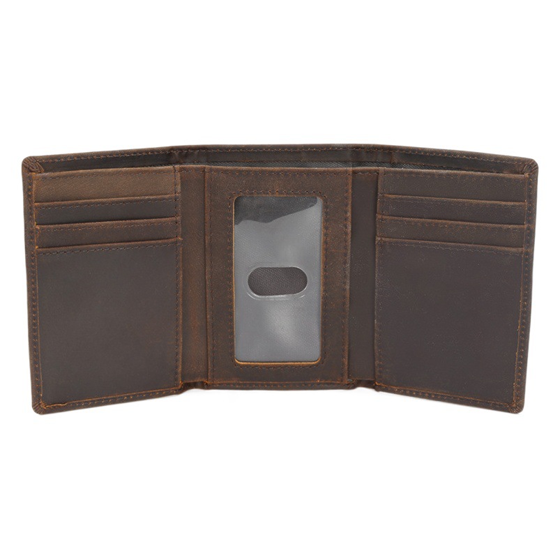 Cross-Border Men's Genuine Leather Wallet, Vintage Crazy Horse Leather, 70% off Card Slots, Rfid Anti-Theft, Multi-Card Slot Coin Purse Card Holder