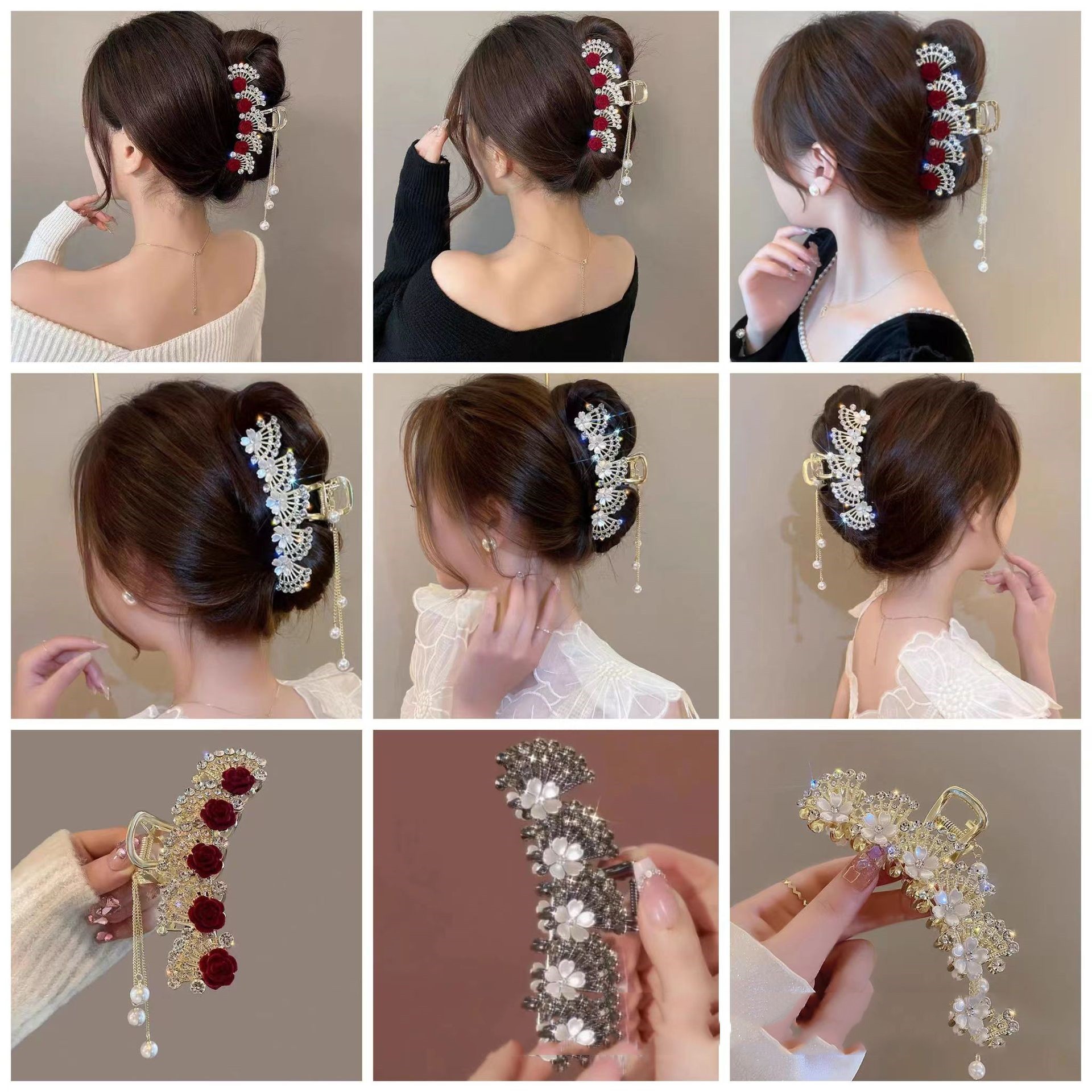 Four Seasons classic versatile high-end elegant diamond plum blossom large gripper petal gripper olive branch gripper ball clip