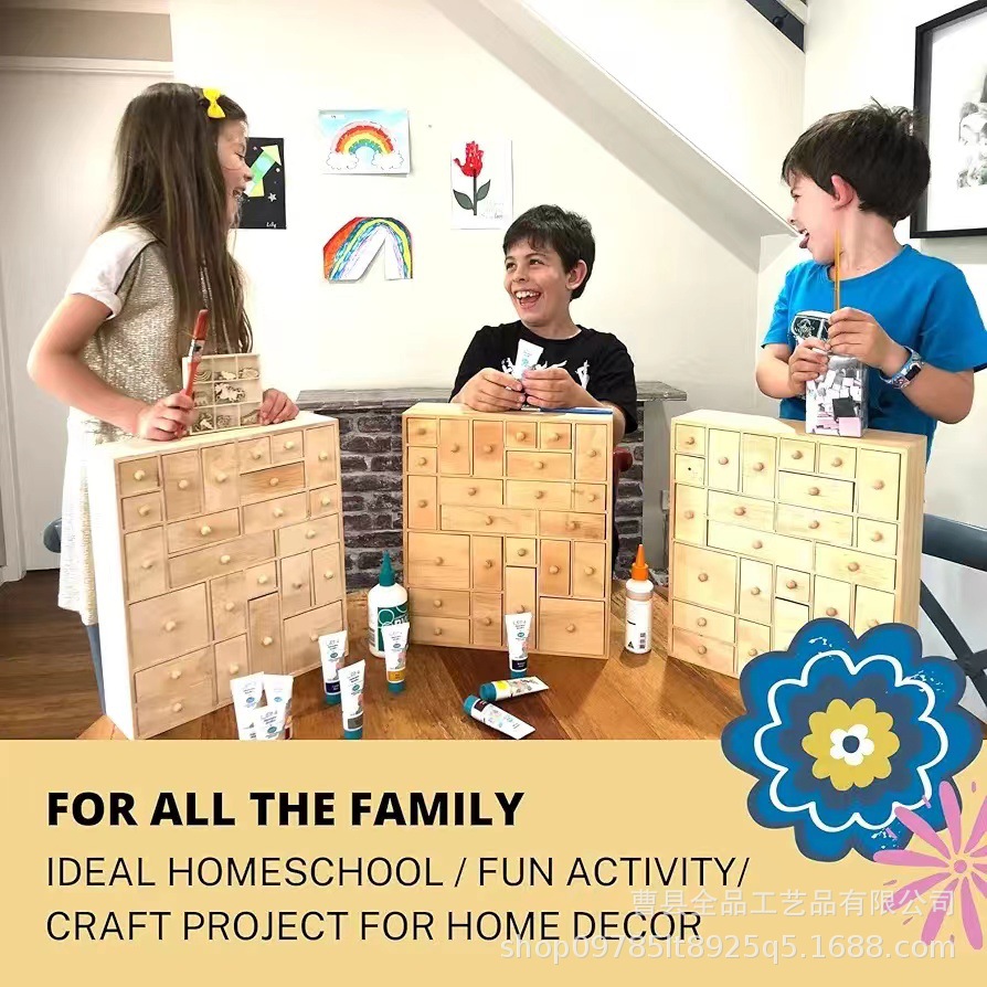 Nueva caja de calendario de Navidad de madera 24 cajones caja de almacenamiento de regalo de cuenta regresiva de Navidad caja de almacenamiento