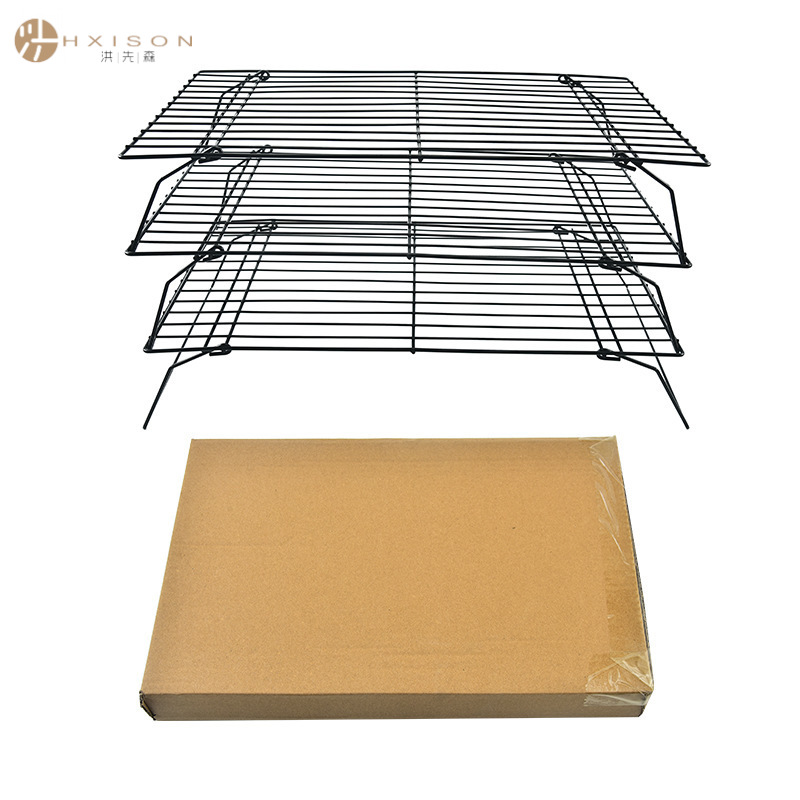 Large cooling rack, three-layer foldable wire cooling rack for bread and cake, foot-cooled wire cooling rack for barbecue