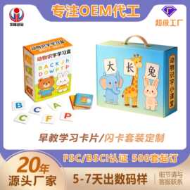 定制儿童早教益智学习卡片卡牌套装闪卡看图识字字母跨境幼教环扣