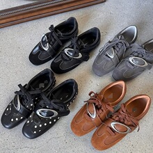 复古黑白波点德训鞋女2026春夏季新款鸳鸯色系带休闲百搭平底板鞋