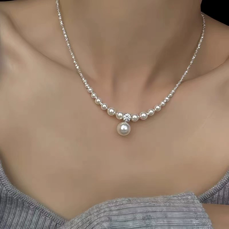 Колье Жемчуг, дизайнерское колье, подвес-жемчужина, белый 001, вес 0,01 кг
