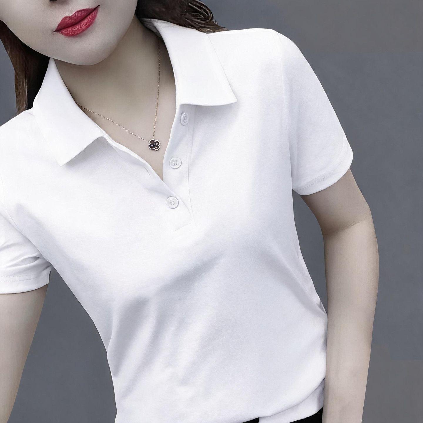 Authentic collared short-sleeved solid color new sporty casual top, short-sleeved polo shirt, women's workwear