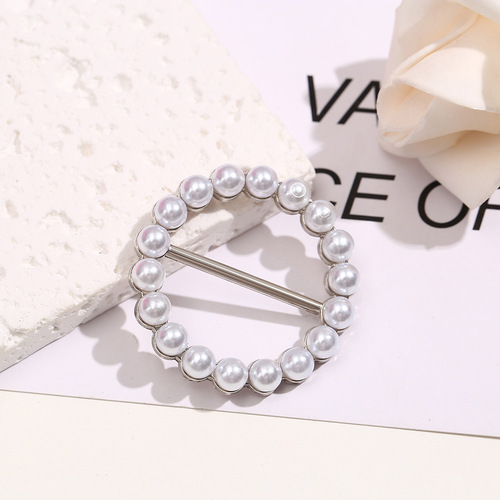 High-end corner buckle metal knotted clothes T-shirt hem fixed buckle decorative silk scarf buckle pearl all-match buckle