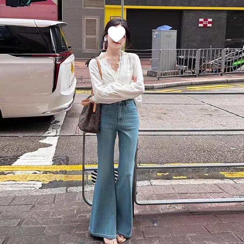 浅色微喇牛仔裤女夏季2025年新款高腰小个子不贴腿显瘦马蹄喇叭裤|undefined