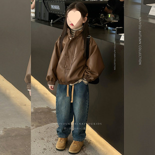 Girls' Spring and Autumn Leather Jacket 2025 Korean Children's Leather Jacket Student All-match Western Fashionable and Cool