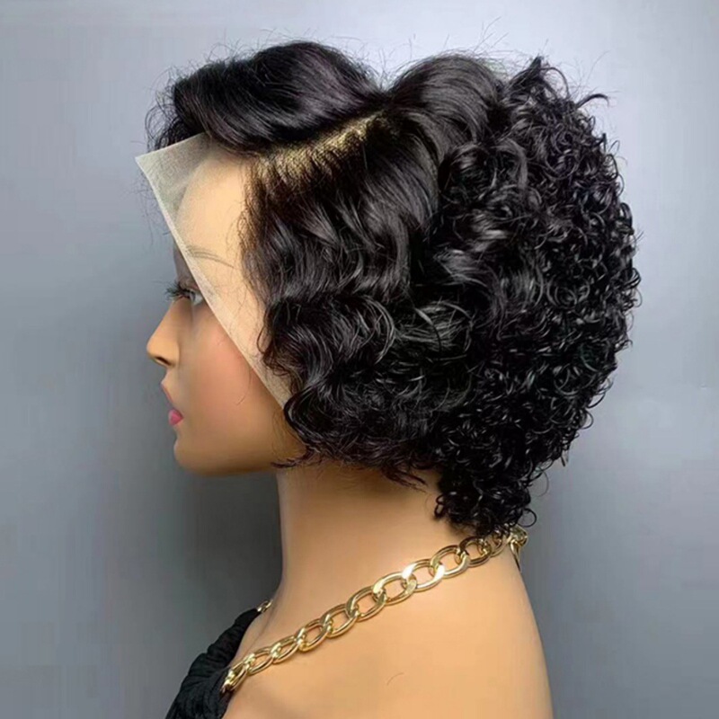 Cross-Border Hot-Selling Pixie Real Human Hair 13X4 Front Lace Human Hair Wig