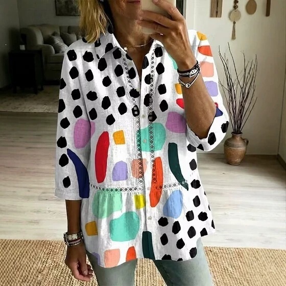 2026 Cross-Border European and American New Style Printed Women's Lace Patchwork Top, Elegant Commuter Casual Shirt for Women 2026 Cross-Border European and American New Style Printed Women's Lace Patchwork Top, Elegant Commuter Casual Shirt for Women