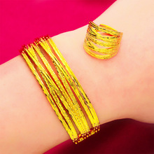 越南沙金开口戒指批发女款时尚沙金饰品手镯开口多线手镯