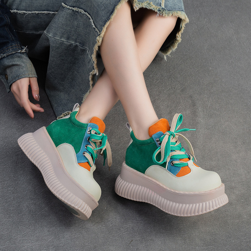 Jiezu 2025 Autumn New Niche Casual Fashion Rainbow Color Height-Increasing Platform Thick-Soled Round-Toe Front Lace-Up Women's Shoes Jiezu 2025 Autumn New Niche Casual Fashion Rainbow Color Height-Increasing Platform Thick-Soled Round-Toe Front Lace-Up Women's Shoes