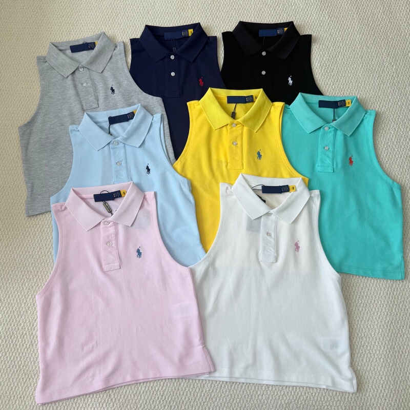 Original Label Ralph/Ladies' Sleeveless Polo Shirt in Macaron Summer Colors with Little Horse Embroidery Casual Top