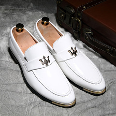 White Studio Photography Leather Shoes for Men, Casual Shoes for Men, Fashion Slip-on Ankle Low Heel Beanpod Shoes