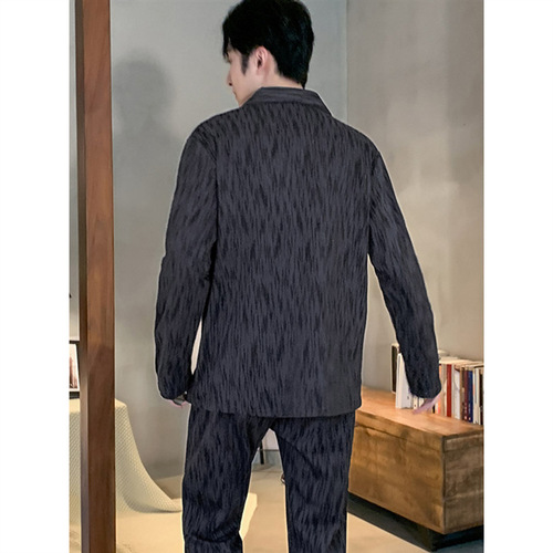 Pajama set for men - Spring and Summer pure cotton thin version Korean style casual plus size air-conditioned room long-sleeved long pants home wear can be worn outside