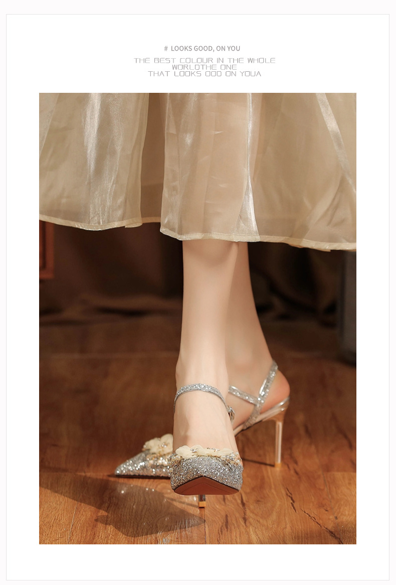 8188-1-003 Sequin High Heels Sandals Two-Way Wear High-End Feel Party Wedding Shoes Commuting Versatile_voghion.com