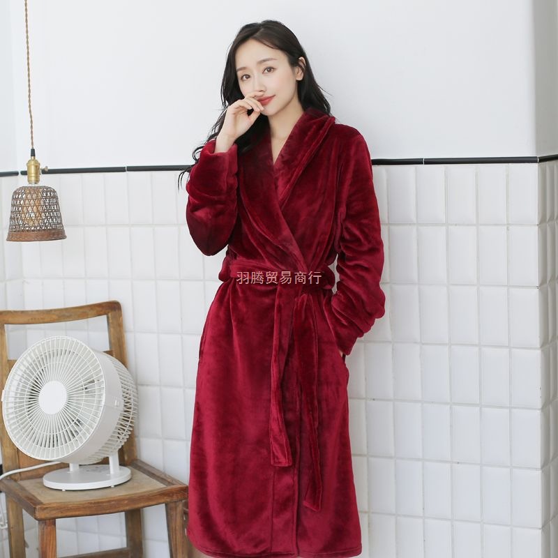 睡袍女冬珊瑚绒浴袍浴衣情侣加厚加长款法兰绒睡衣男士春秋冬季款